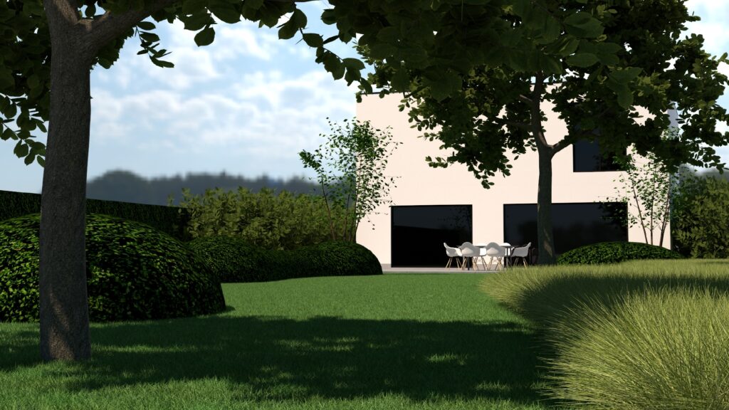 3D render van moderne tuin